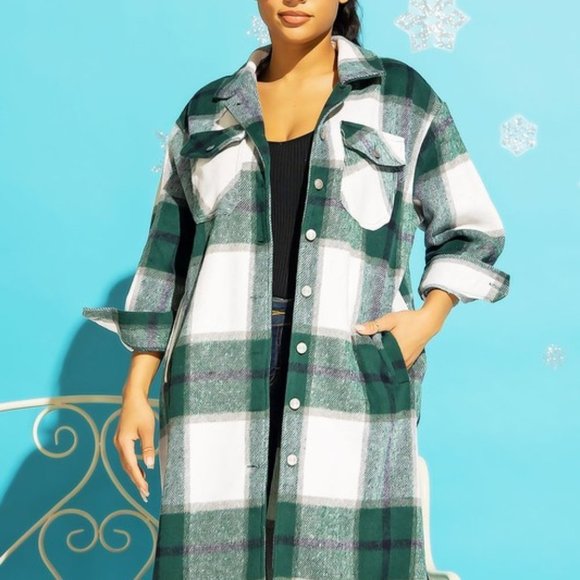 PLAID flannel button down shacket - 2 chest pockets - Side pockets - Picture 3 of 4